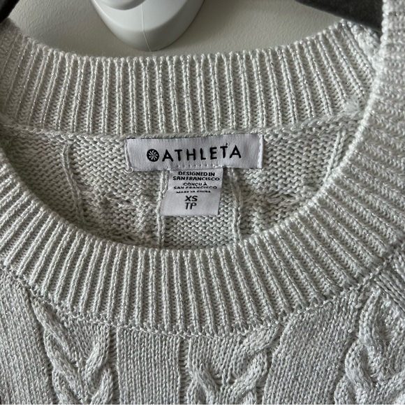 Athleta Crossroads Crew Sweater In Bright White Metallic Cable Knit H - Picture 2 of 12